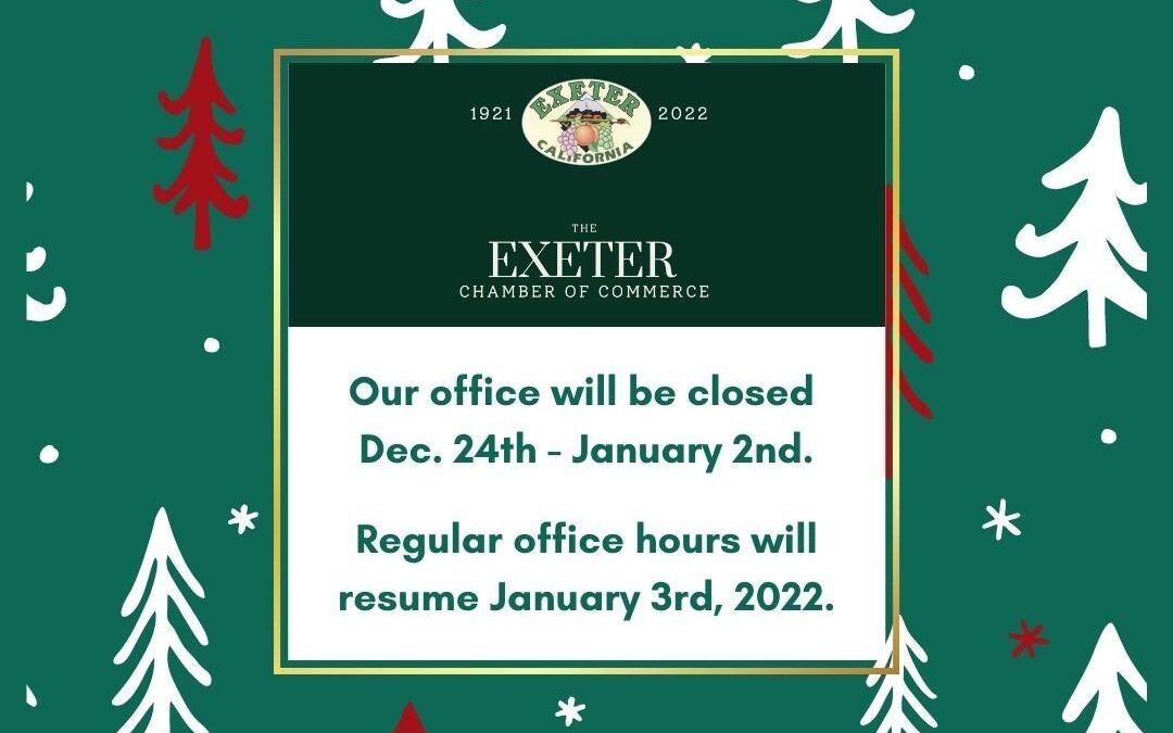 Our office will be closed Dec. 24 through Jan 2