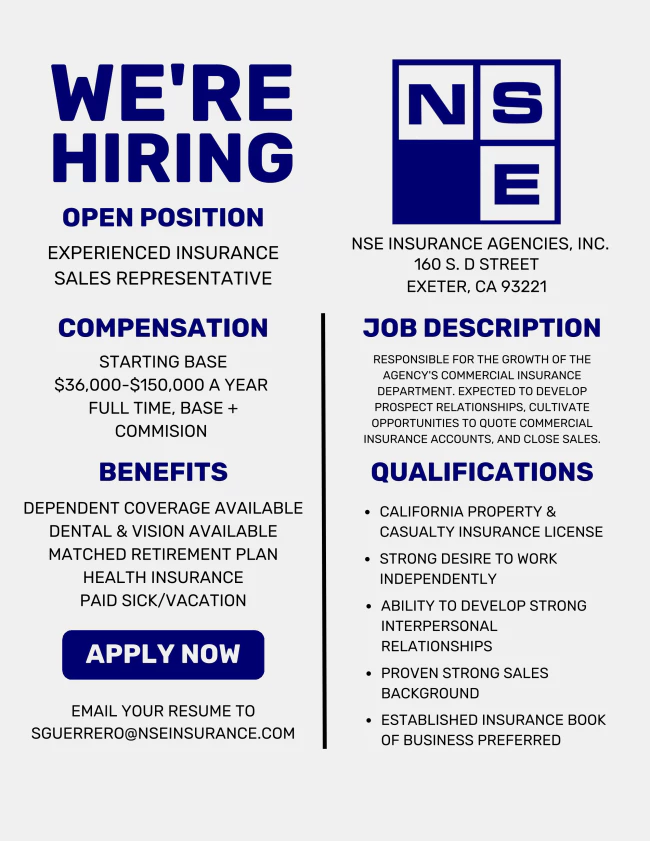NSE Insurance looking for experienced representative
